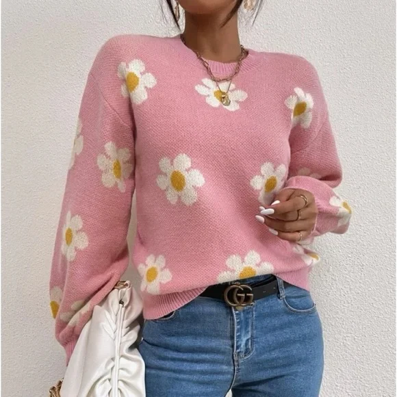 New Daisy pink floral pattern sweater - Picture 1 of 7